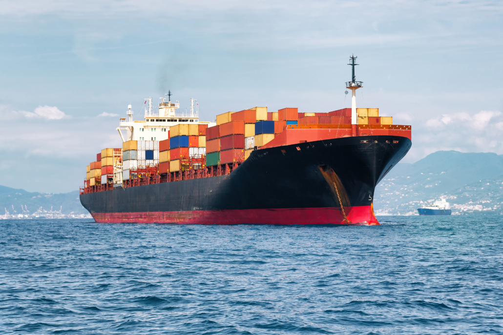 Spain maritime logistics and export flow Importing into Spain – Spanish shipping vessel navigating open waters under EU trade conditions